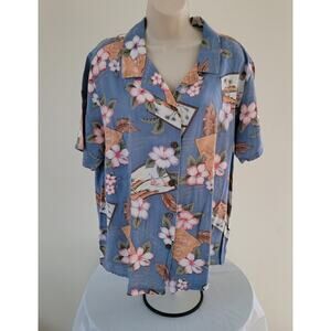 WHITE STAG Womens Hawaiian-print Short-sleeve Button front Collared Shirt-Sz 2X